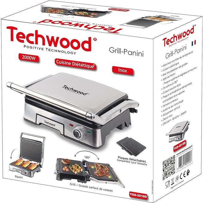rille-viande Electrique TGD-2018D 2000W Gris TECHWOOD