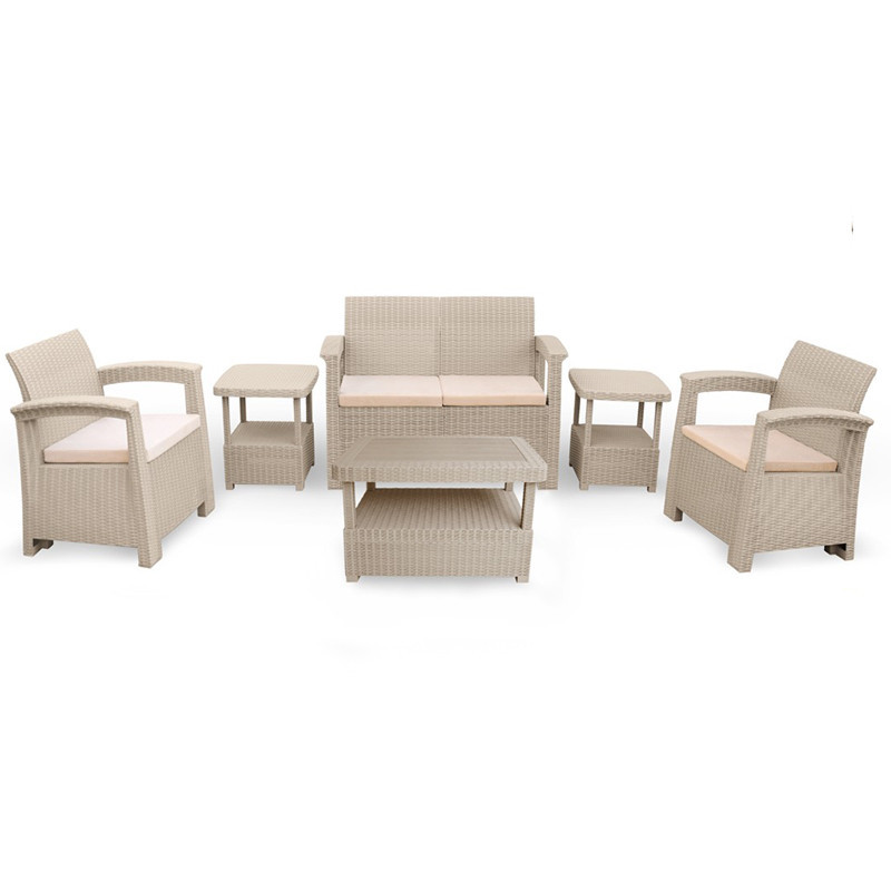 SALON DE JARDIN SOFPINCE SYPHAX 4 PLACES+TABLE BASSE+2 TABOURETS TAPARURA