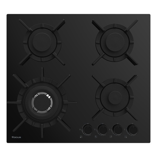 [F.4015BS] PLAQUE 4 FEUX GAZ 60CM GRILLE FONTE TERMOCOUPLE VITRO NOIR FOCUS