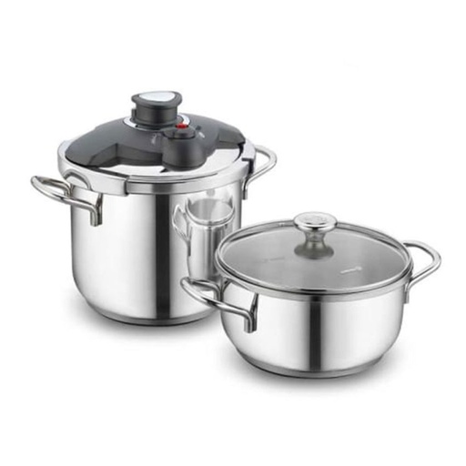 [A178] Set Cocotte KORKMAZ Alessa A178 7 Litres + Faitout 4L - Inox
